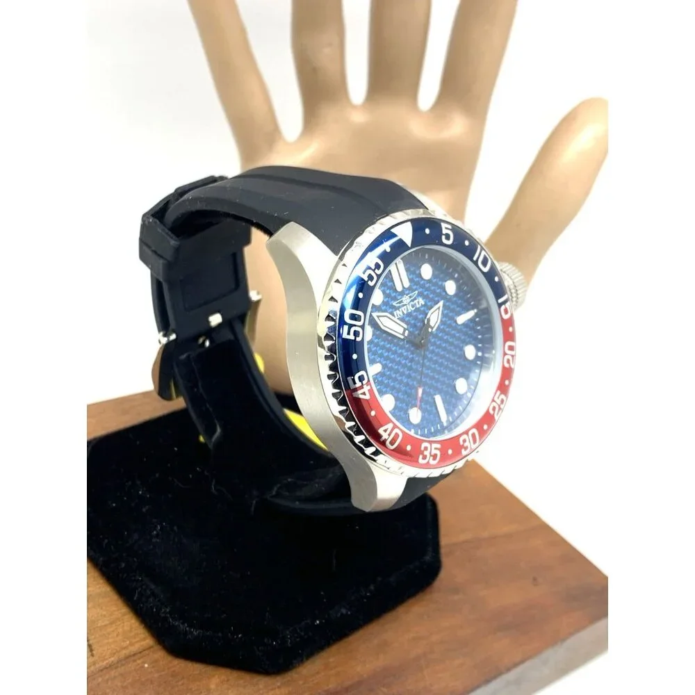 Invicta Mens Watch 35658 Pro Diver Quartz Blue Dial Pepsi Bezel Rubber Band 50mm